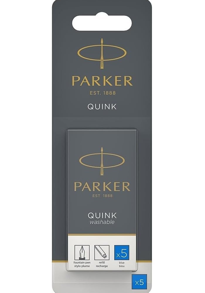 Parker Quink Long Fountain Pen Ink Refill Cartridges, Blue - 5 Count - Image 1